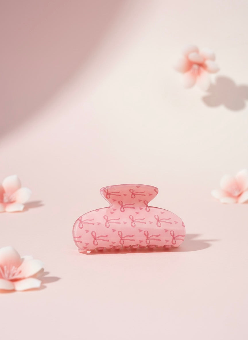 Coquette Pink Bow – Fermaglio Capelli Rosa con Fiocchi e Cuori