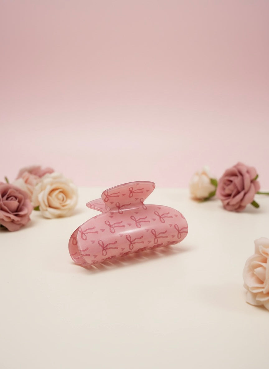 Coquette Pink Bow – Fermaglio Capelli Rosa con Fiocchi e Cuori