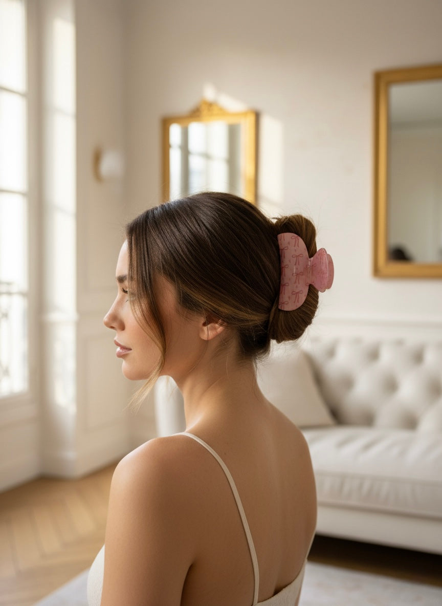 Coquette Pink Bow – Fermaglio Capelli Rosa con Fiocchi e Cuori