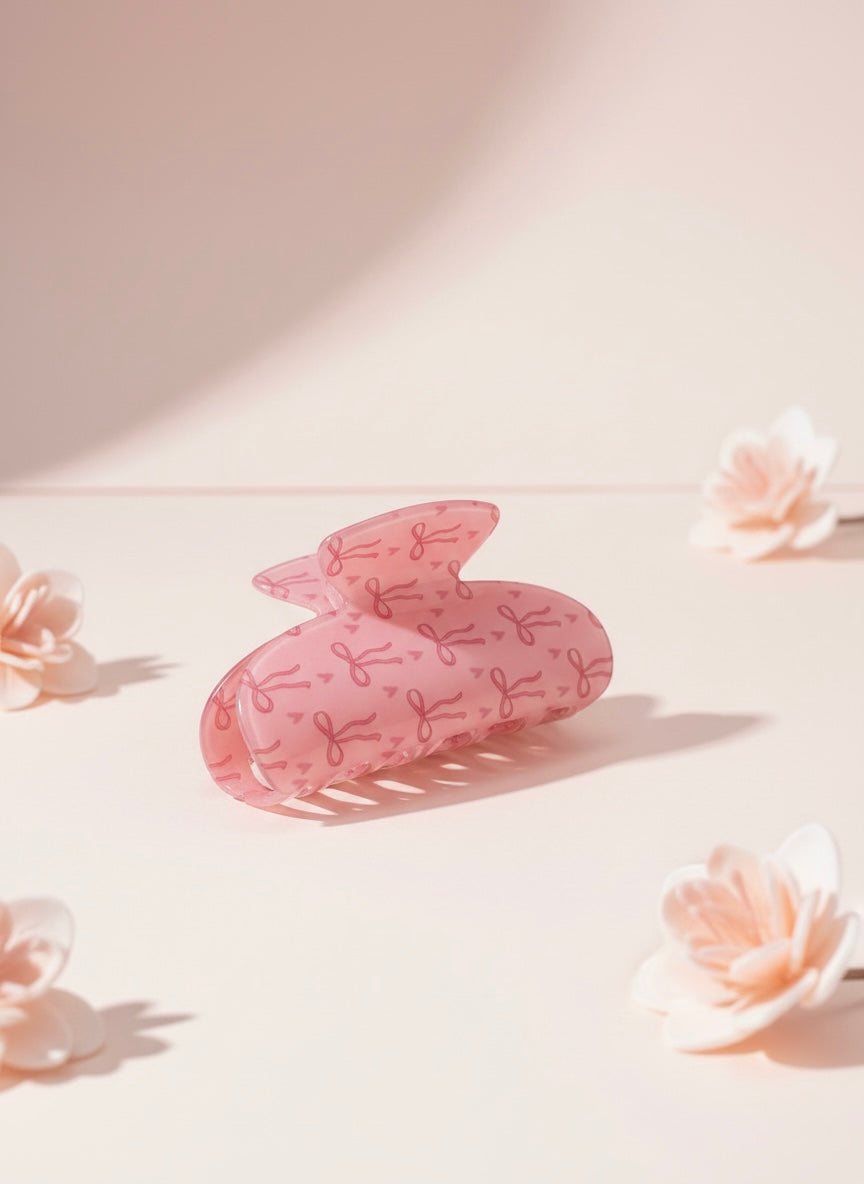 Coquette Pink Bow – Fermaglio Capelli Rosa con Fiocchi e Cuori