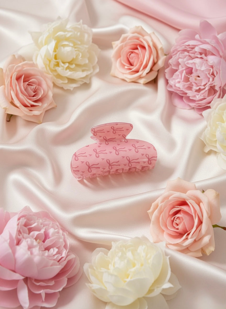 Coquette Pink Bow – Fermaglio Capelli Rosa con Fiocchi e Cuori
