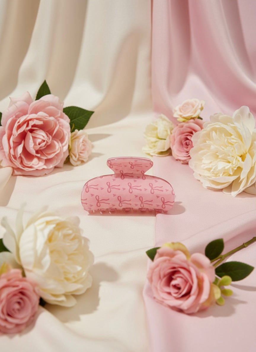 Coquette Pink Bow – Fermaglio Capelli Rosa con Fiocchi e Cuori