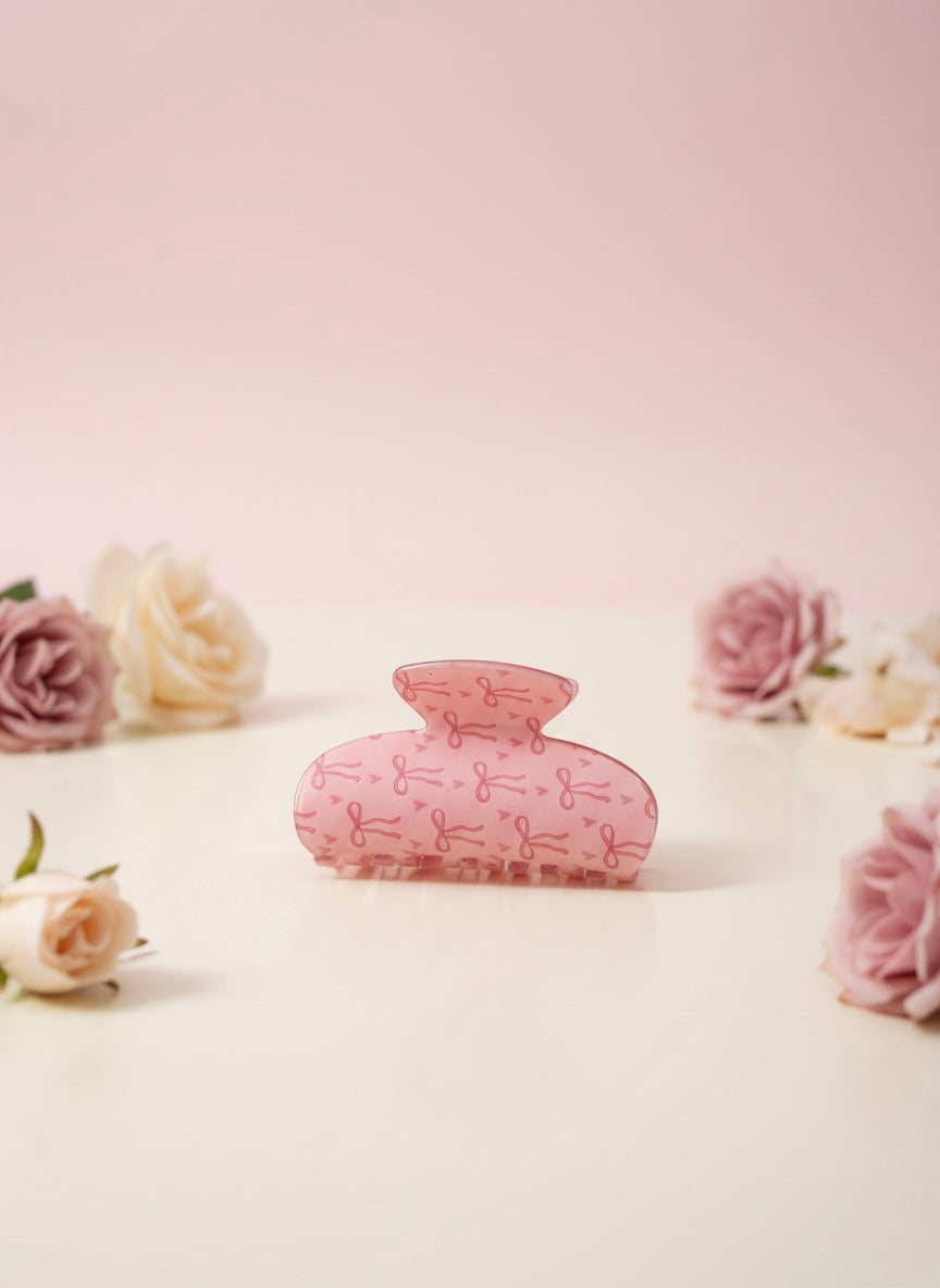 Coquette Pink Bow – Fermaglio Capelli Rosa con Fiocchi e Cuori